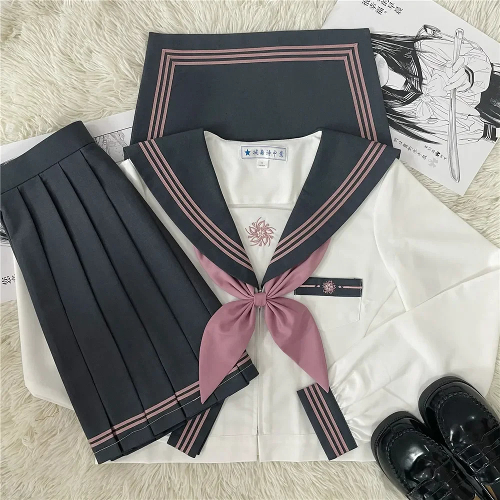 JK Uniform Japanese Academy Style Sweet Long Short Sleeve Sailor Set Folded Skiing School 250326