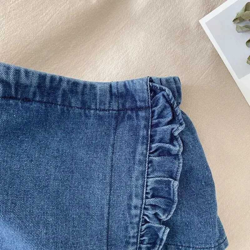 Girls clothing set summer childrens clothing girls lace edge pure white baby girls casual white suspension+denim tight fitting clothes for childrenT25