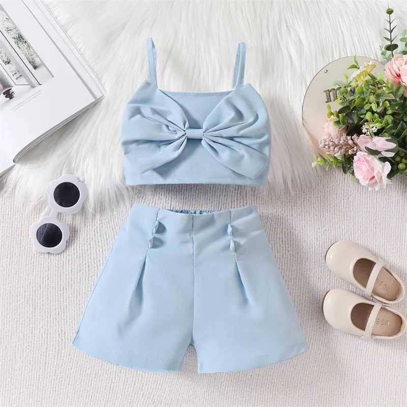 Pudcoco Childrens Baby Girls Summer Clothing Solid Color Sleeveless Front Bow Cami Top with Shorts 2-piece Set 18M-6TT250327