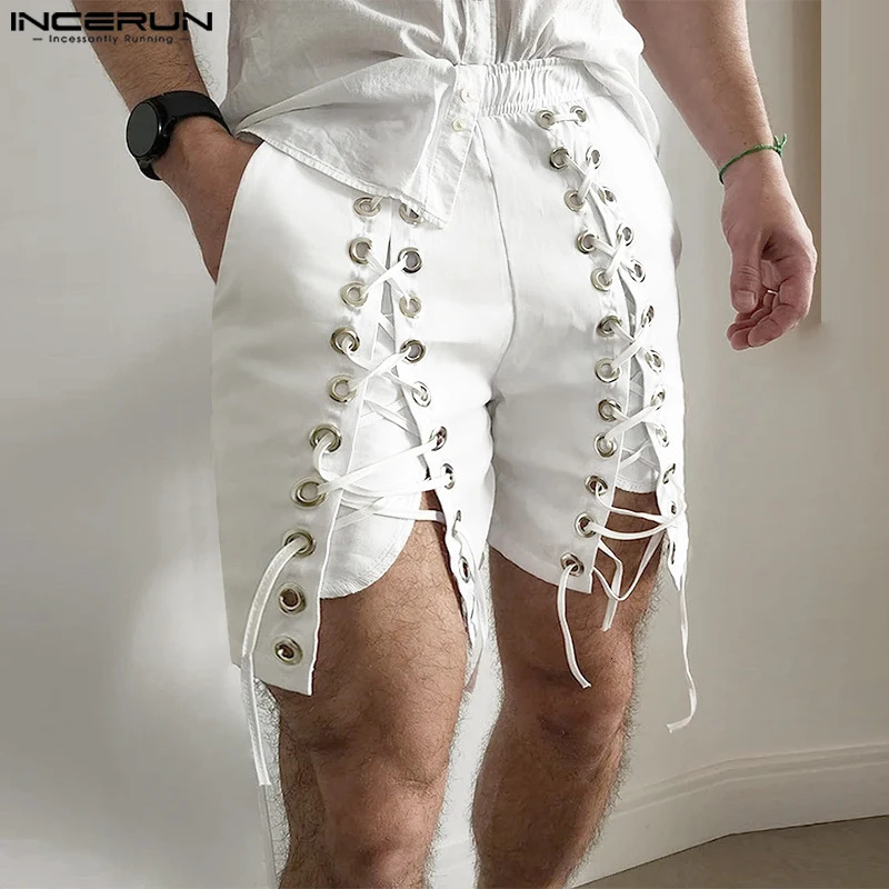 INCERUN 2025 American style shorts fashion mens mesh n solid color summer selling street clothing simple 250326