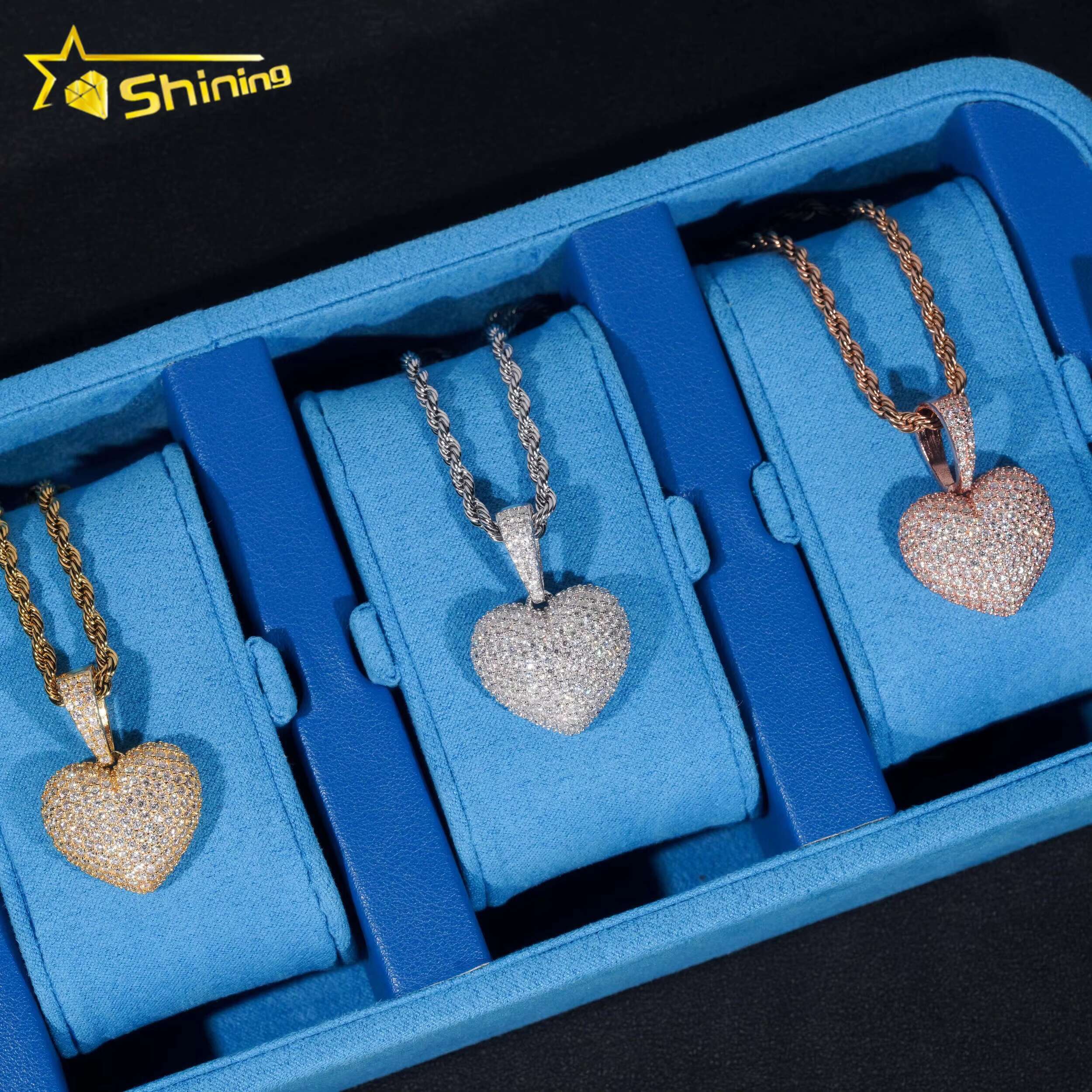 Ready to Ship Hip Hop Heart Iced Out 925 Sterling Silver Diamond Moissanite Pendant for Necklace