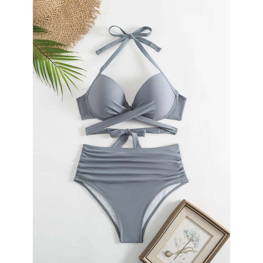 Up 2025 Push Halter String Bikini High Waist Swimsuit Women Padded Swimwear Female Bathers Bathing Swimming Swim Suit Beachwear
