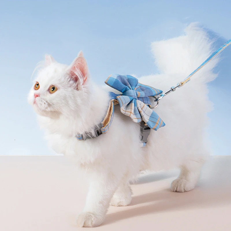 Cat Dog Collar Cute Pet Harness with Breast Strap Traction Rope Cat Clothes Harness Vest Princess Puppy Kitten Accessories 250326