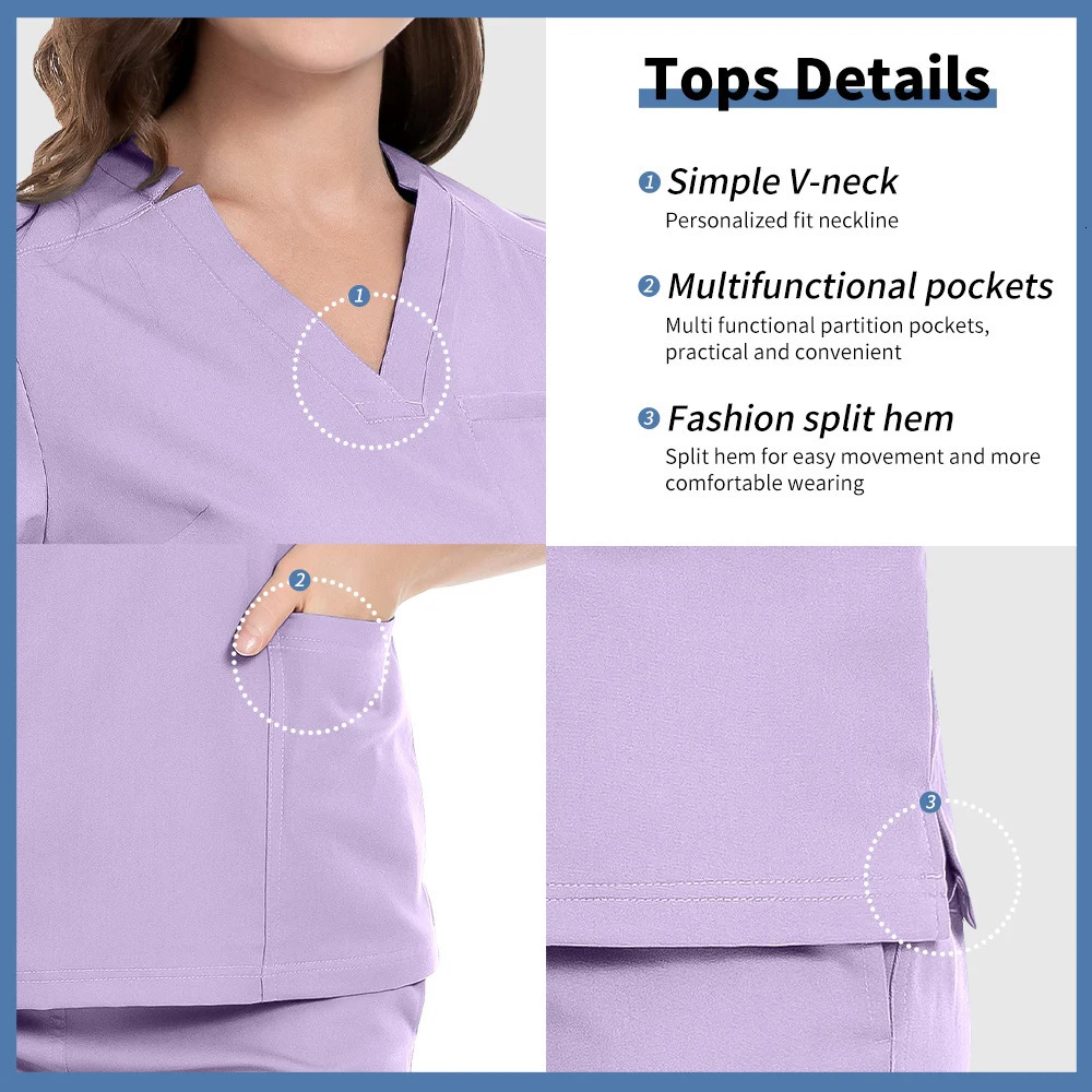 Short sleeved dental uniform beauty salon spa workwear womens health nurse scrub top doctor 250326