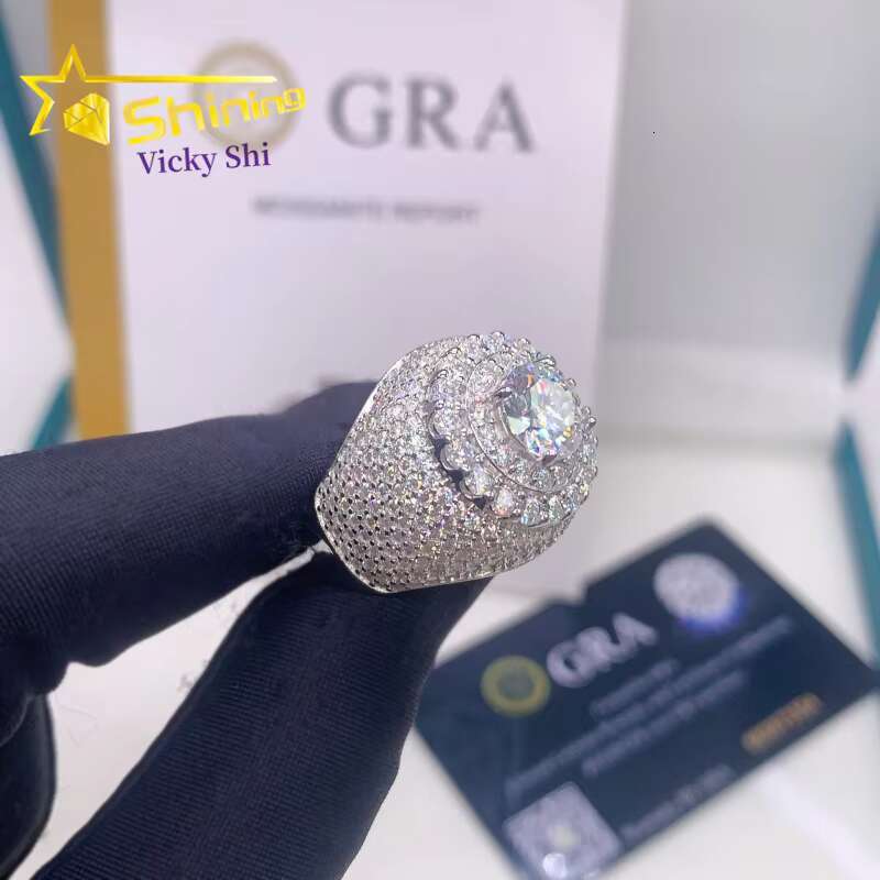 Shining Hip Hop Jewelry Rings GRA Certificated 925 Silver Iced Out VVS Moissanite Ring Custom Rings for Men