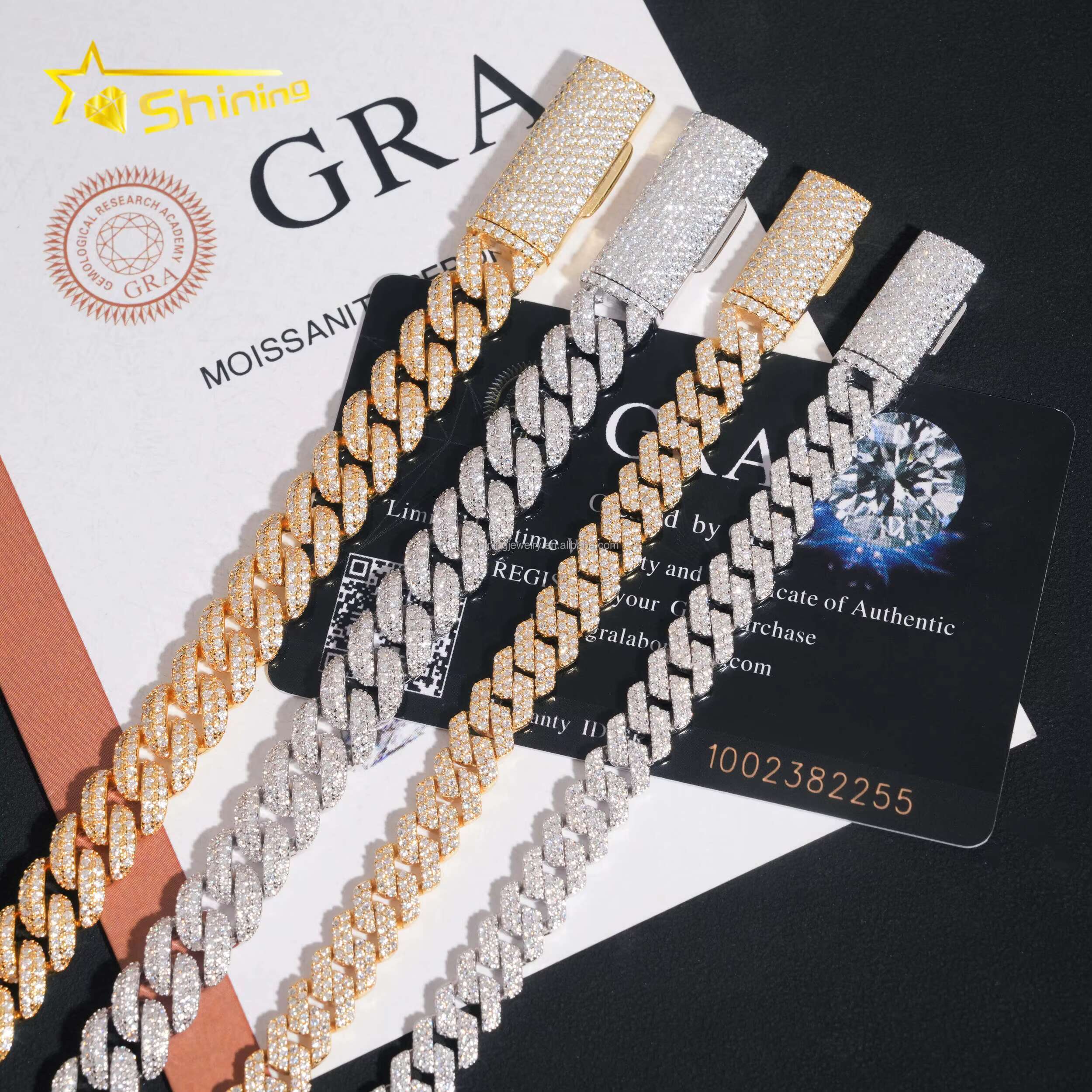 Wholesale Price Hip Hop Men Moissanite Bracelets 925 Sterling Silver 8MM 10MM 2 Rows Iced Out Moissanite Cuban Bracelet