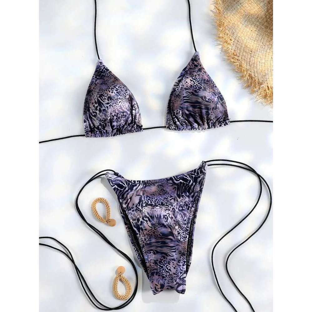 Sexy Triangle Mini Sets Micro Thongs Swimsuit Women Bathing Suit Biquini Bandage Beachwear Print Swimwear Thong Bikini