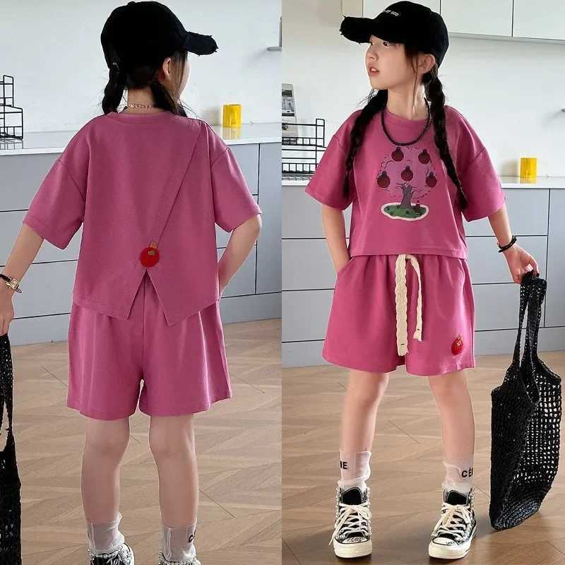 Summer girls clothing set countryside style short sleeved T-shirt and shorts 2-piece set teenage fashion topT250327