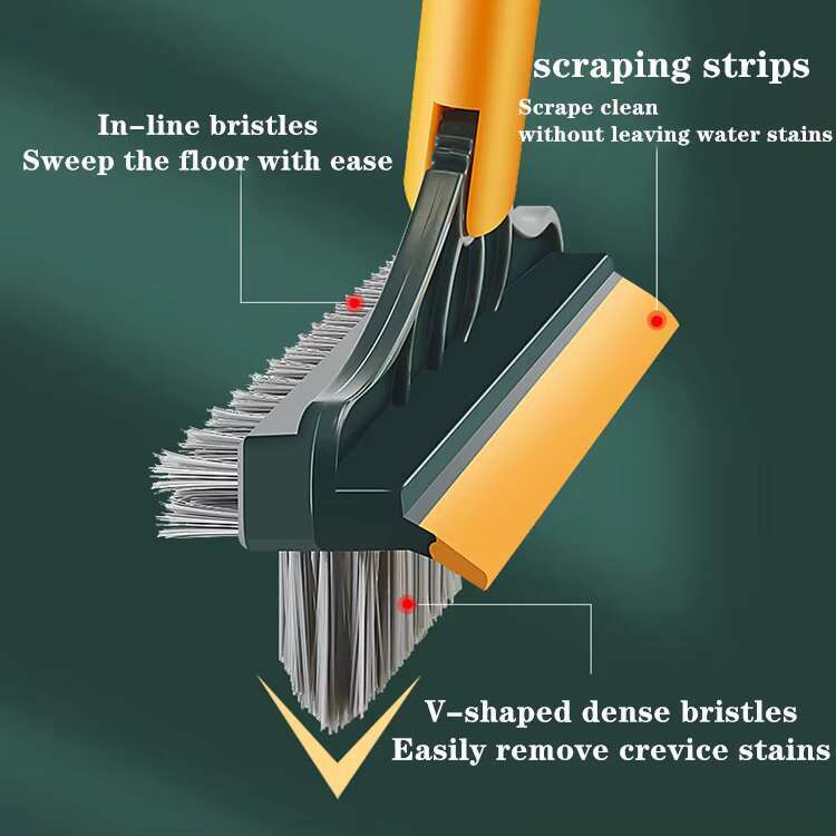 3 in 1 Broom Adjustable Tool Bathroom Home Cleaning Water Squeegee Stiff Bristle Corner Gap or Clean Brush