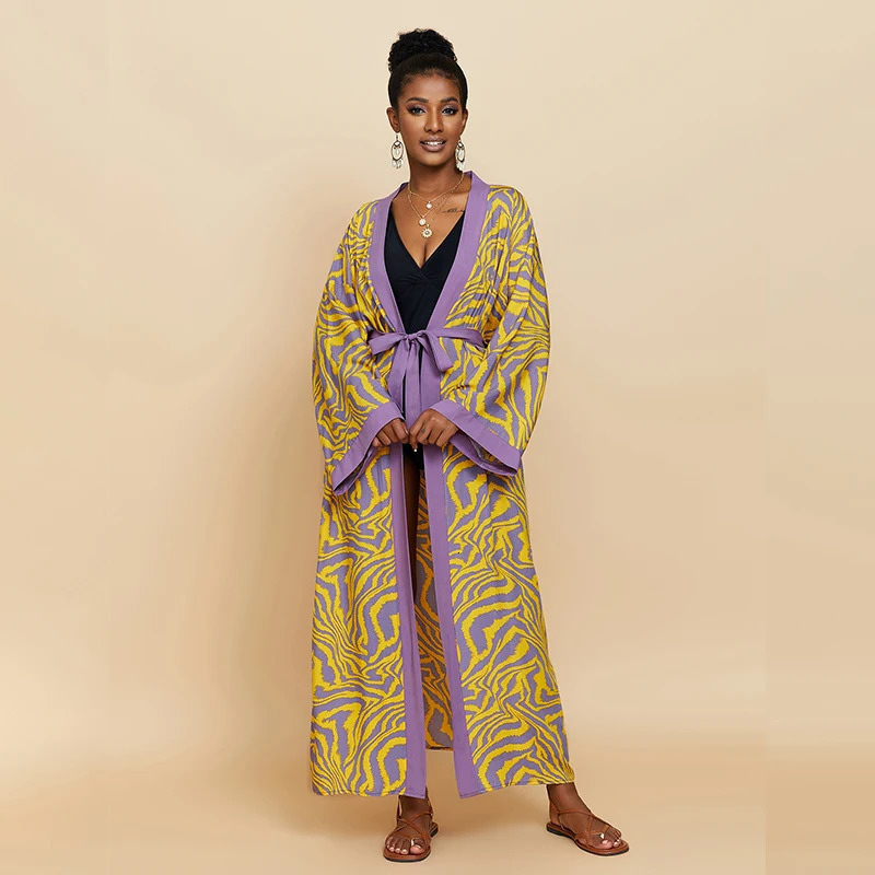 Para Praia kimono beach wear 9color bikini top womens long dress Sarong loose open swimsuit 250326
