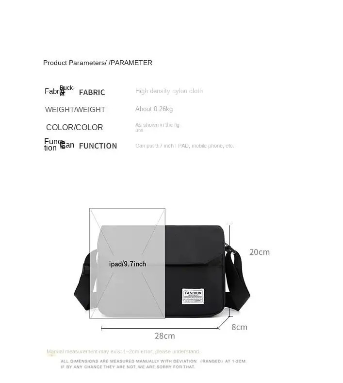 Black Ten Font Mens Casual Bag Fashion Sports Shoulder Student Korean Messenger Mobile 250326