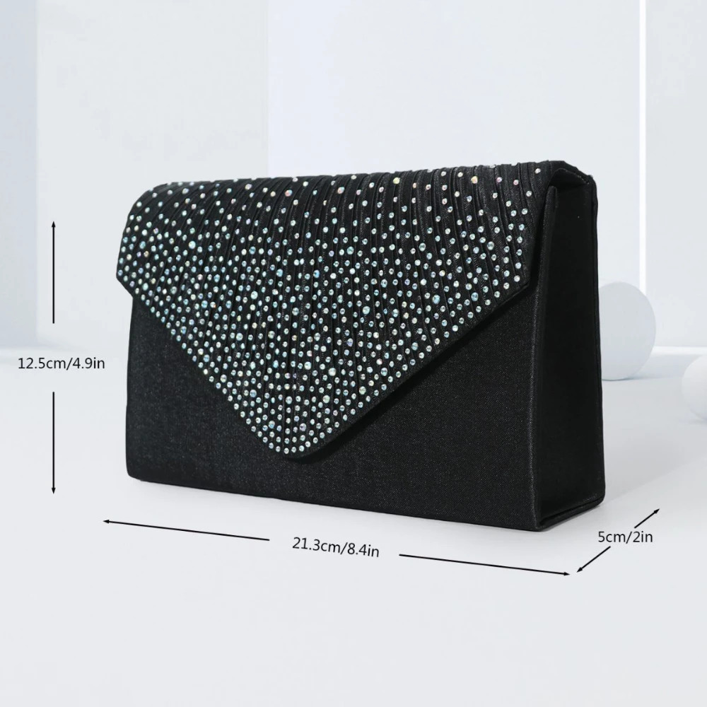 Elegant rhinestone evening bag womens pleated clutch wallet luxurious flip handbag used for weddings parties dances and banquets 250326