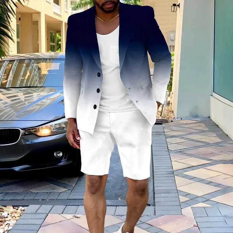 Mens Summer Single Chest Set 2023 Mens Business Office Shorts Set Fashion Casual Long Sleeve Two Piece SetXJ250326