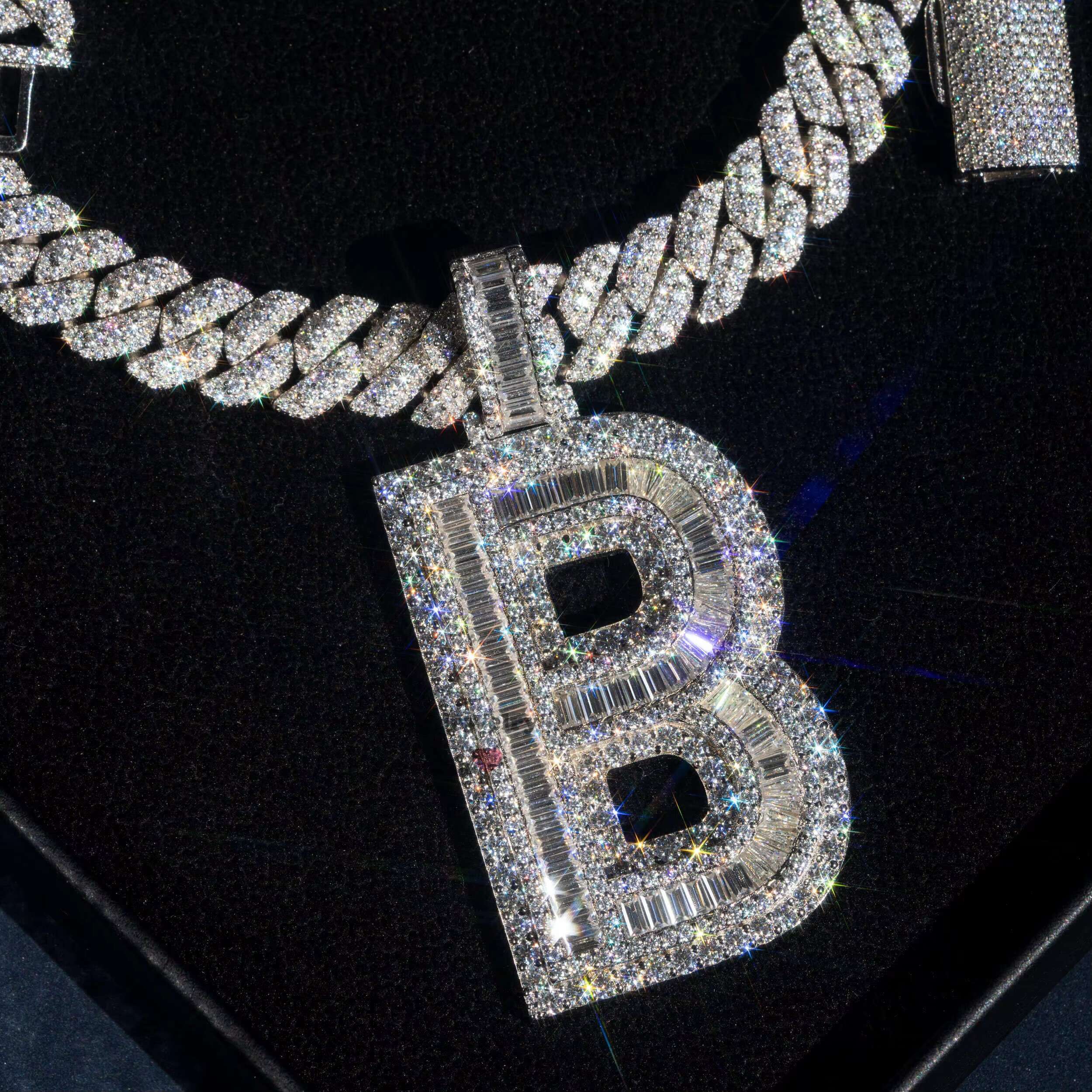 6.5MM Tennis Chain Iced Out VVS Moissanite Sterling Silver 925 White Gold Custom Rapper Letter Pendant Initial