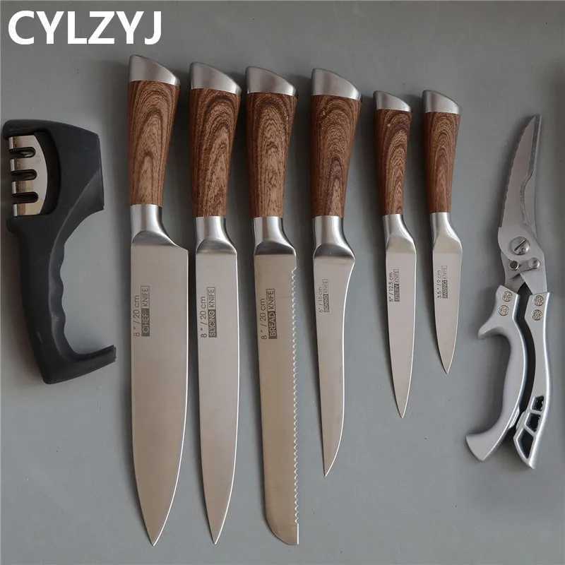 Kitchen Knives Set chef knives sets Stainless Steel Kitchen Knives Scissors Sharpener Chef Slicer Paring Bread Utility KnifeC250327