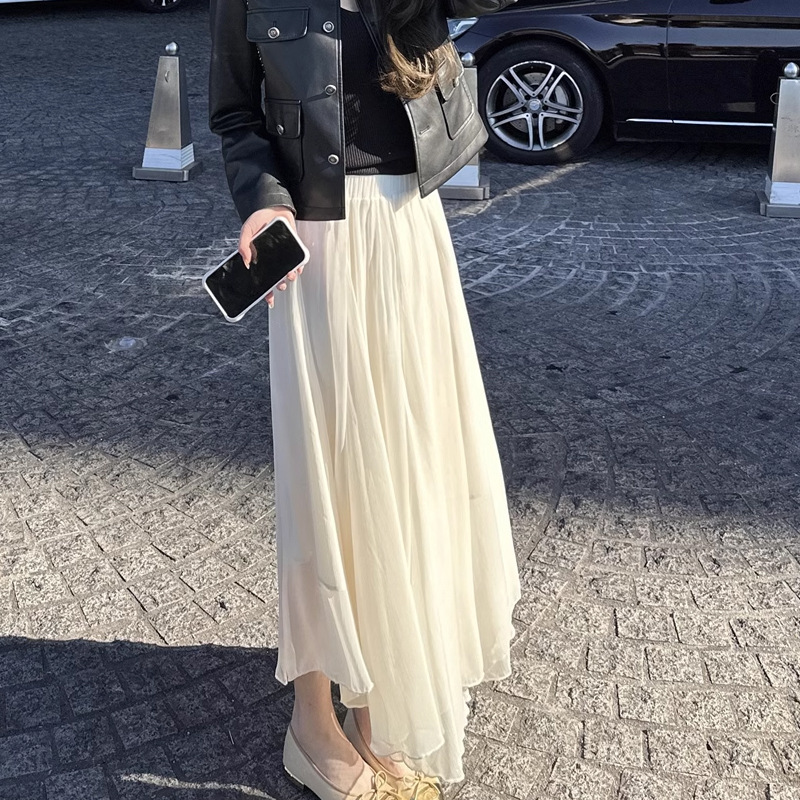 L6290 Master quality flowing elastic chiffon skirt a-line skirt long 2025 spring new slim