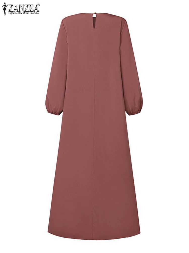ZANZEA Islamic Hijab Women Abaya Robe Elegant Muslim Fashion O Neck Solid Pleated Dress Spring 2025 Casual Loose A-line Vestidos X2505141