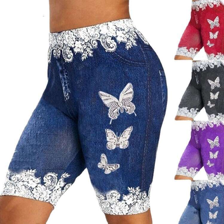 Women Yoga Pants Printed Denim Leggings Cropped Yoga Yiwu Shorts Women S Dance Pants YJ