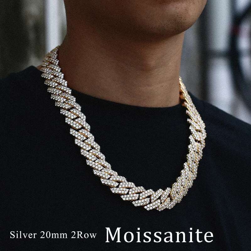 20mm 2 Row Cuban Chain Moissanite Necklace For Men Hip Hop Jewelry 925 Sterling Silver Chain High Quality Dropshipping