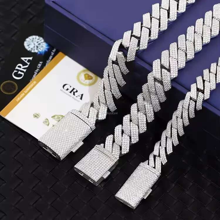 designer moissanite ice out dia 14mm wide GRA gold sterg sier cuban k chain for men fashion necklace with box