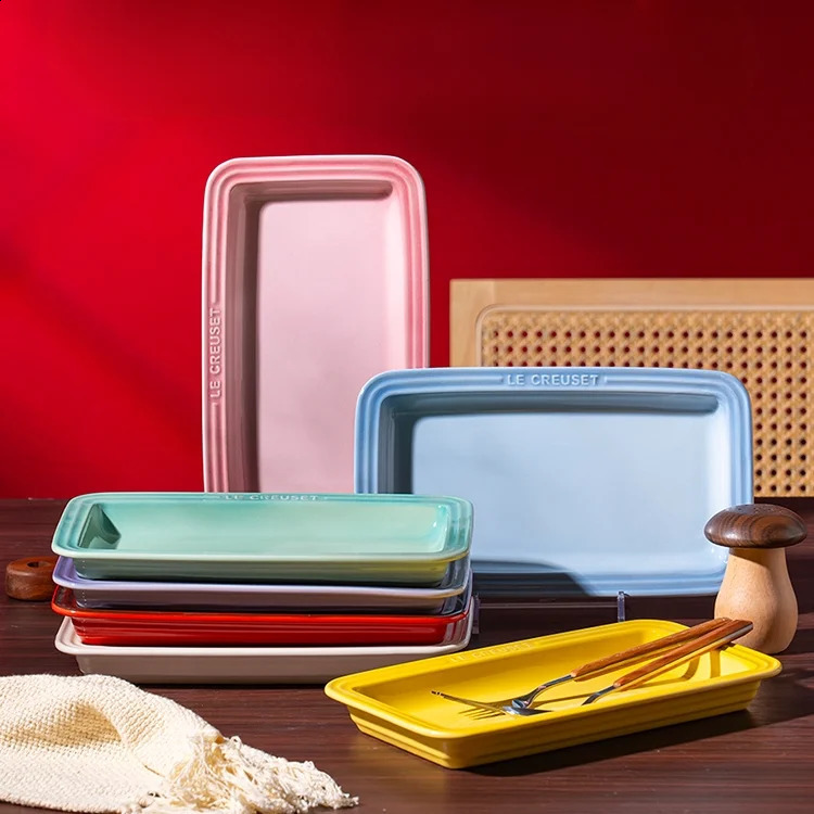 Rectangular Stoare Plate 10 Plates Tray French Cool Color Gradual Spit Bone Dishs Ceramic Dessert Vegetable Dining Plate 250411