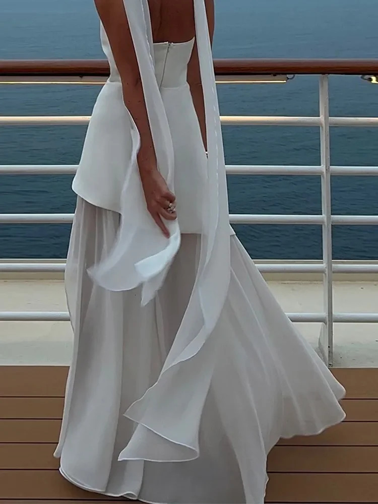 Fashion strapless silk screen splicing Maxi dress elegant sleeveless backless vacation pants 2025 womens beach 250324
