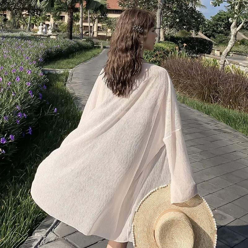 Maldives beach vacation chiffon cardigan mid length thin fit sun protection suit 250326