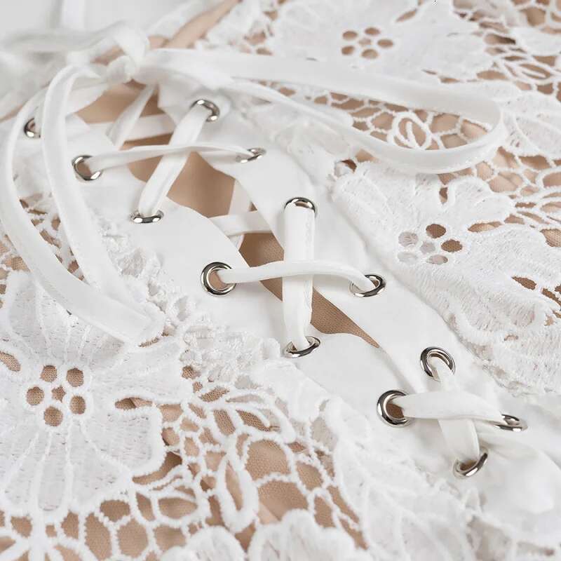 Dongdumaoyi Lente Nieuwe Dames Tie Taille Slanke Sitt Kant Hemdje Jurk C