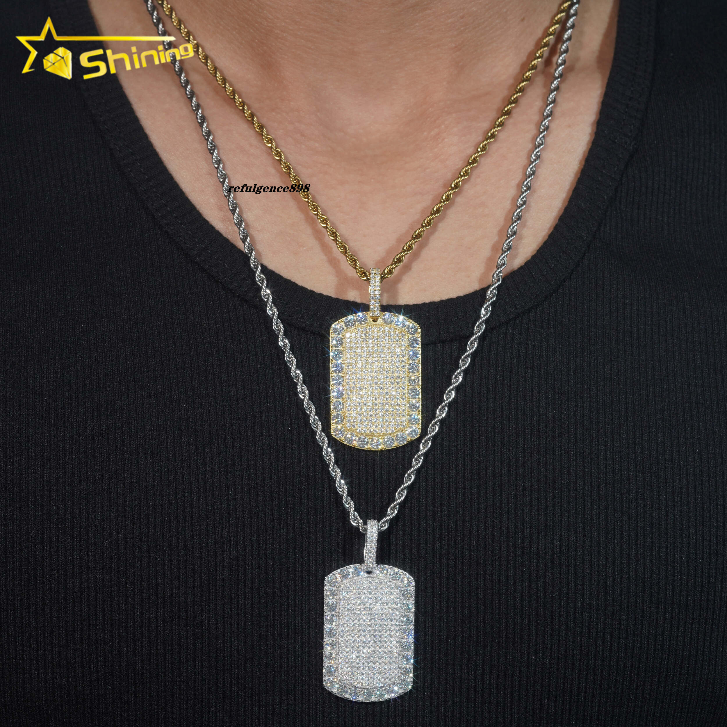 925 Silver Hip Hop Jewelry Big Stone Gold Plated VVS D Moissanite Diamond Pendant Men Fashion Iced Out Dog Tag Pendant