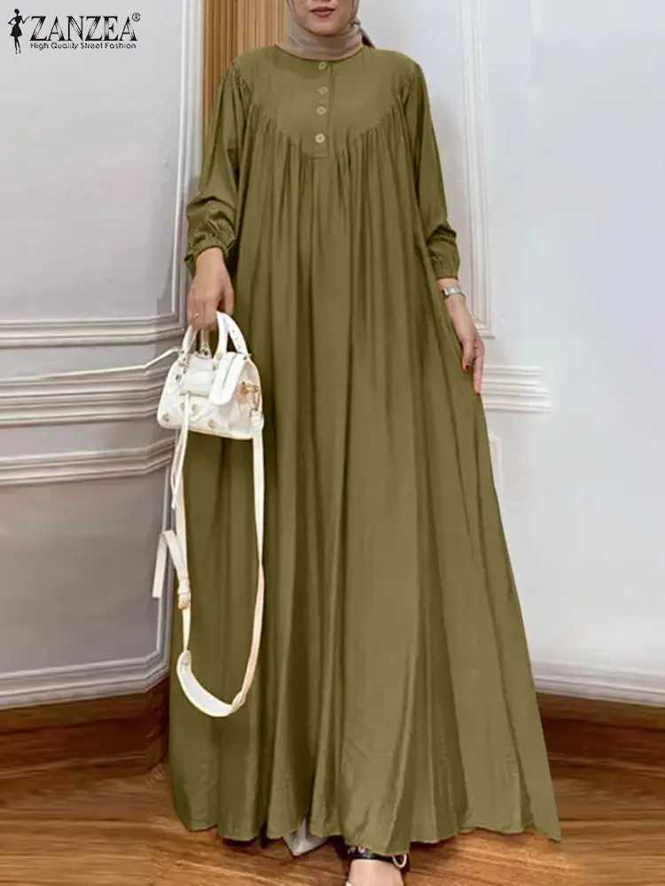 ZANZEA Solid Muslim Fashion Islamic Dress Womens Vintage Turkey Abaya Robe Long Slve Hijab O Neck Pleated Loose Ka 2025 X2505141