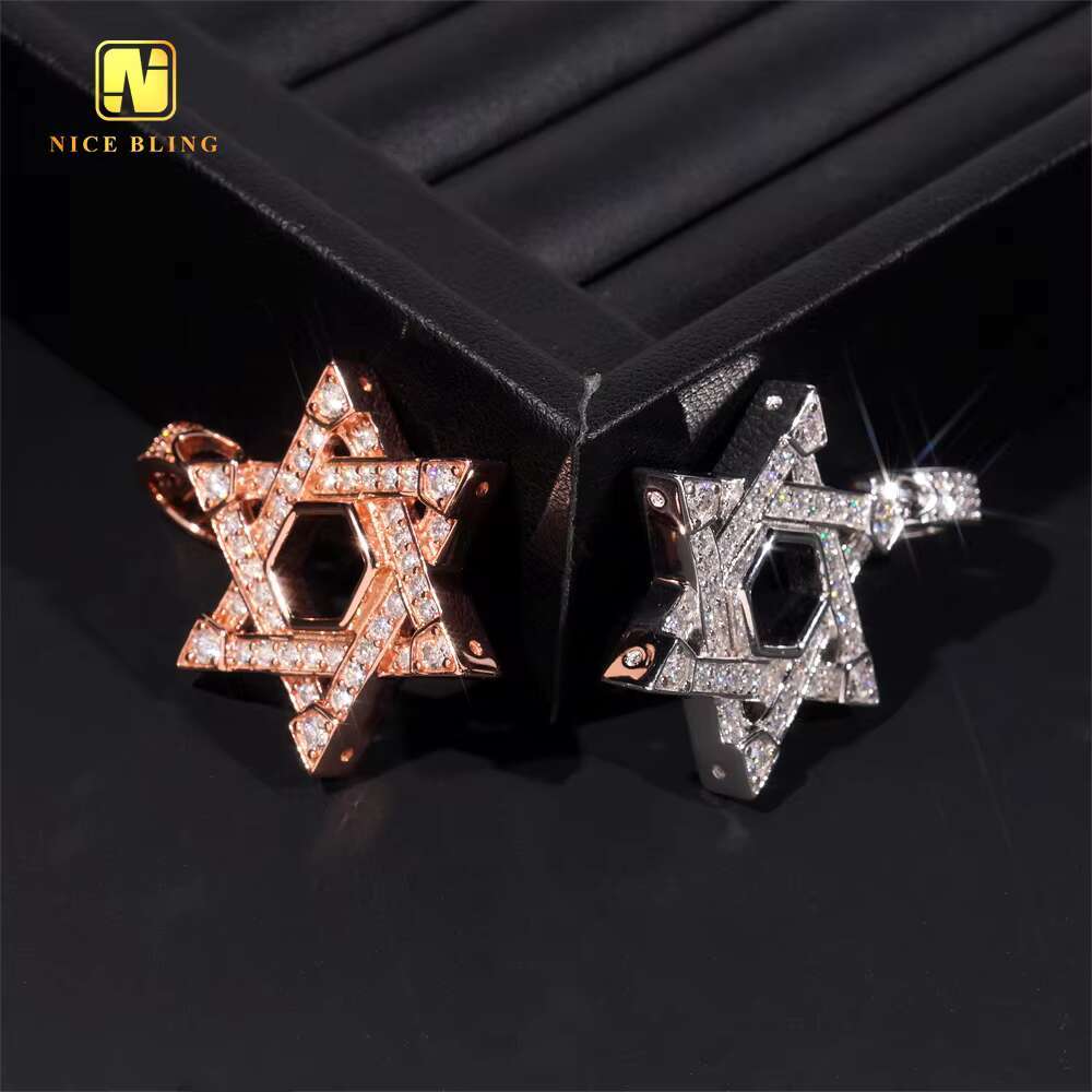 GRA Certificate Pentagram Pendant Custom Iced Out Hip Hop Moissanite Jewelry 925 Silver VVS Moissanite Diamond Charm Pendant
