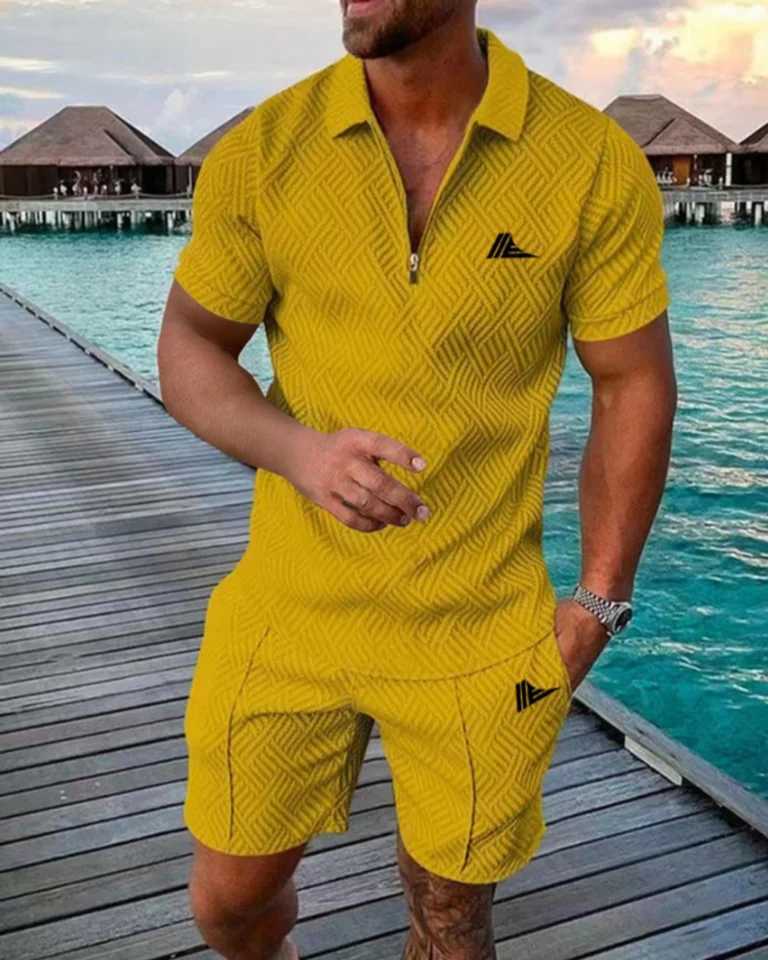 2025 Mens Trendy Summer Short sleeved Printed Beach Set Series Creative Pattern Collar Breathable SetXJ250326