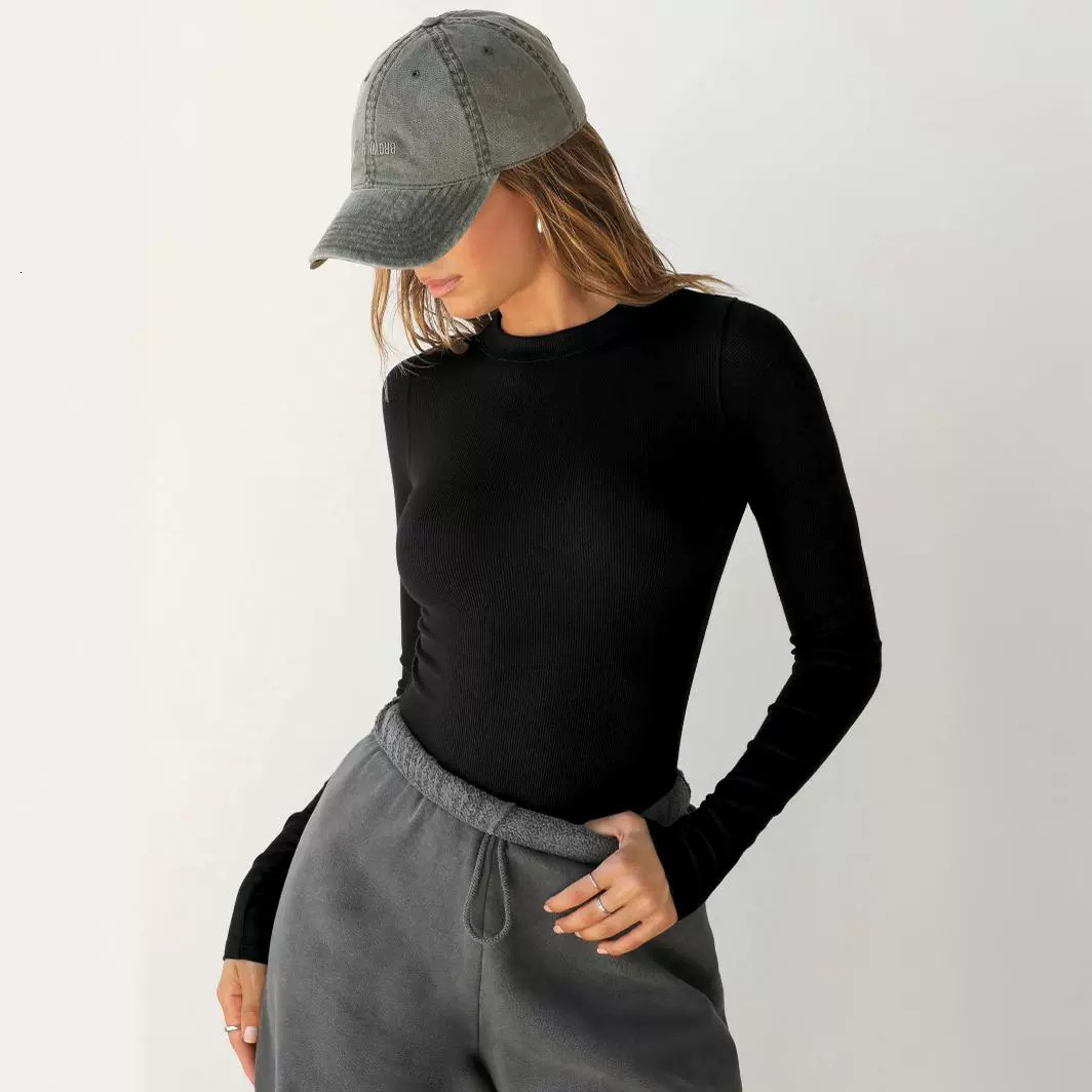 fashion New Y2k Clothing Thread Round Neck Long Sleeved T Shirt For Women As A Base Slim Fit With Front Shoulders Spicy Girl Top Pure Desire