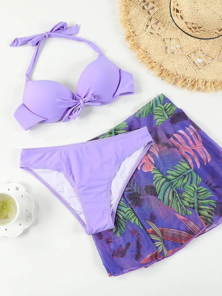 Miyouj Halter bikini swimsuit push up bandage womens plant print Biquini Feminino beach cover summer 250327