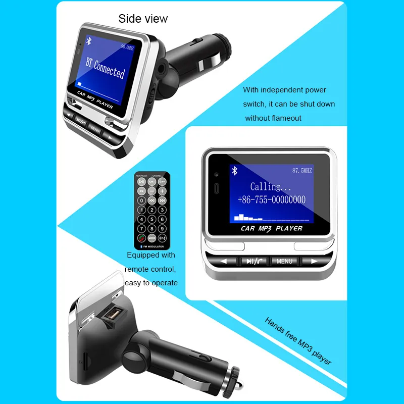 FM12B Bluetooth Mp3 Player with Display Remote Wireless FM Transmitter LCD SN Car Kit Support TF Card U Disk