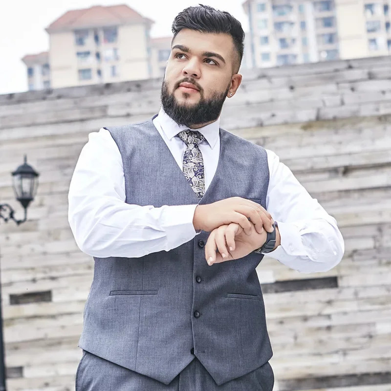 Plus size set mens solid color single chest waist jacket suitable for host groom gray black navy blue 9XL 250326