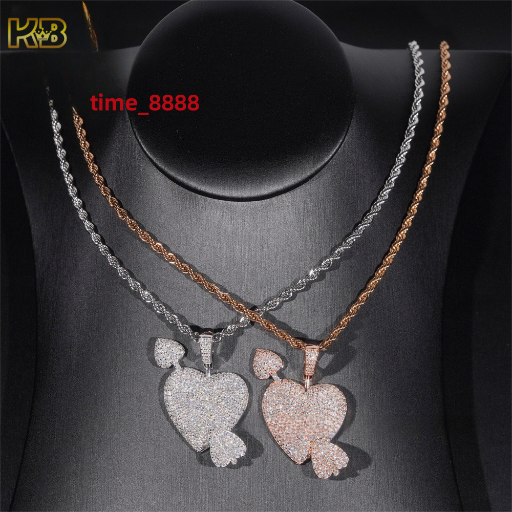 Iced Out Arrow Heart 925 Sterling Silver Iced Custom Moissanite Hip Hop Fashion Pendant for Tennis Chain