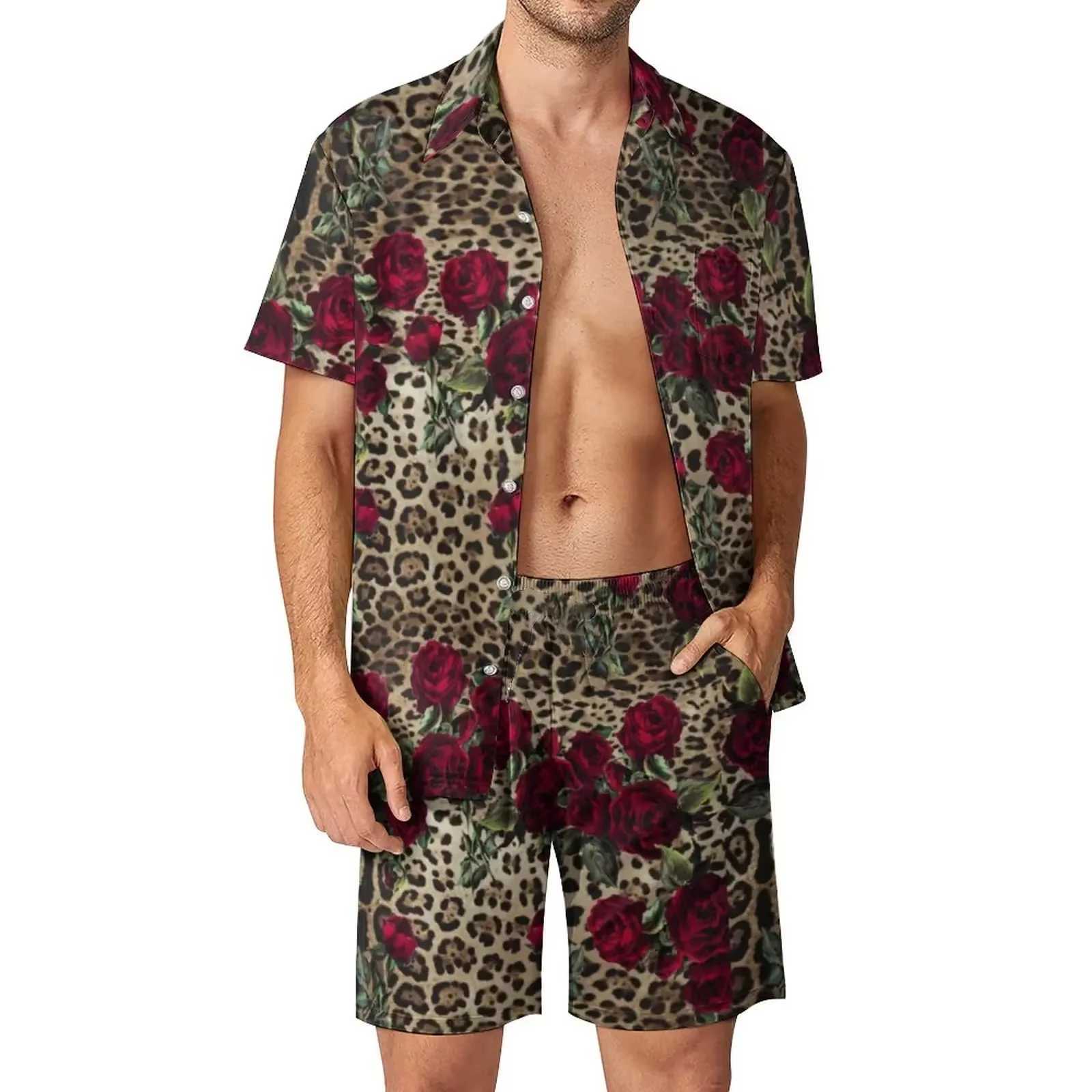 Leopard Shirt Mens Shirt Set Casual Fashion 3D Printed Short Sleeve Shirt Oversized Beach Shorts Hawaiian SetXJ250326