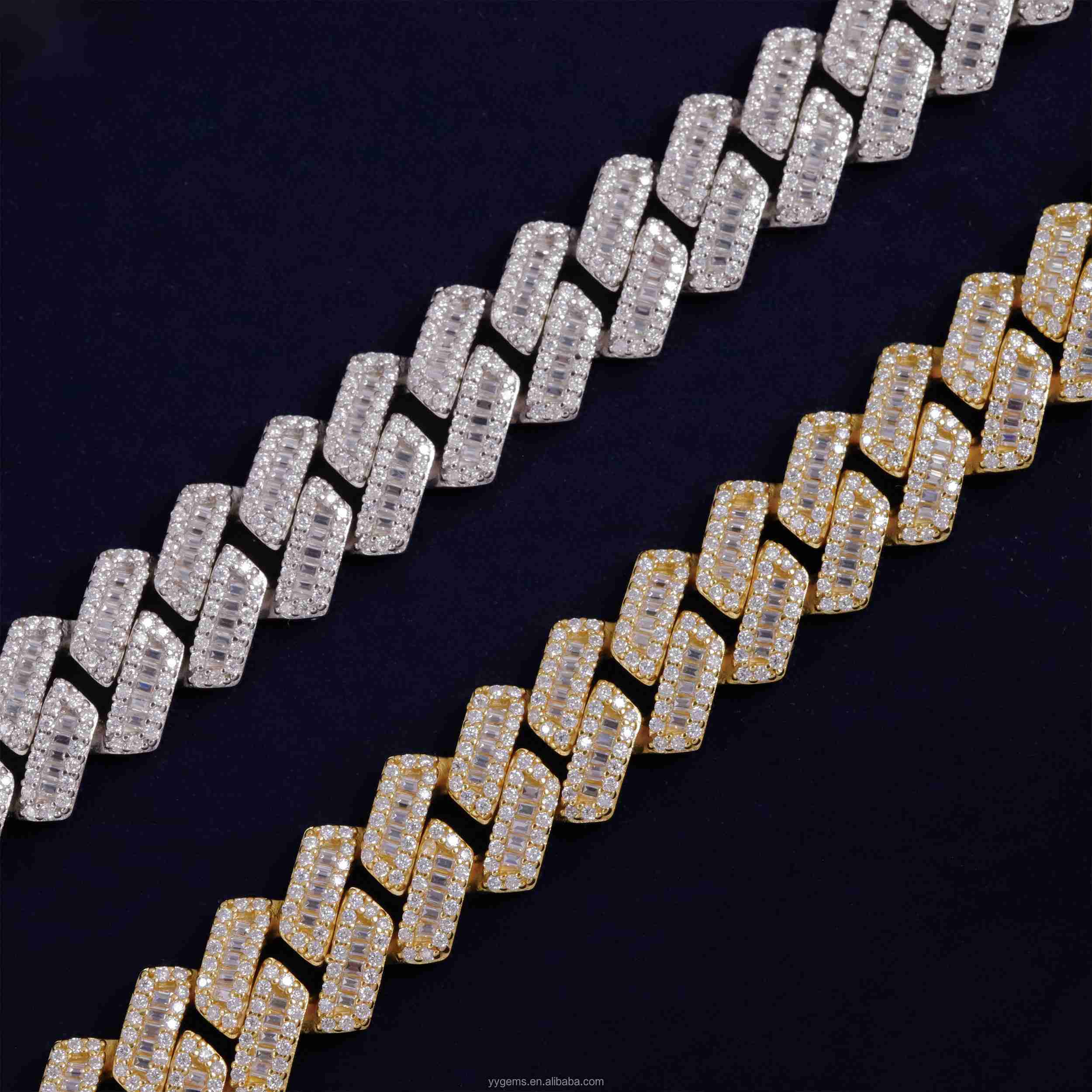 Yu ying VVS Moissanite Bracelet 13mm S925 Silver Hip Hop Bracelet iced out Baguette Moissanite Diamond Cuban Bracelet For Men