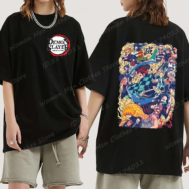 Super sized and fun anime demon killer pattern printed T-shirt, anime lover shirt, cool summer T-shirt for women, men's short sleeved T-shirt top