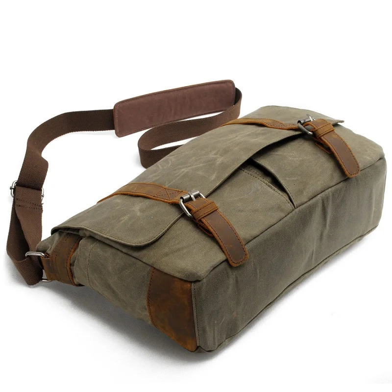 Retro canvas shoulder bag casual horizontal briefcase mens batik waterproof laptop messenger 250326