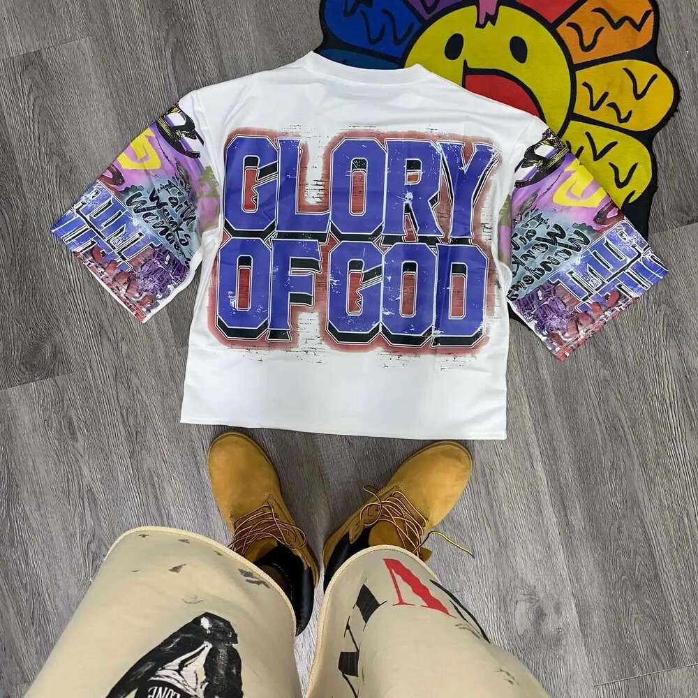 Harajuku Retro Summer T shirt Men s and Women Hip Hop Punk Graffiti Pattern Oversized Mid Sleeve Round Neck Cotton Top