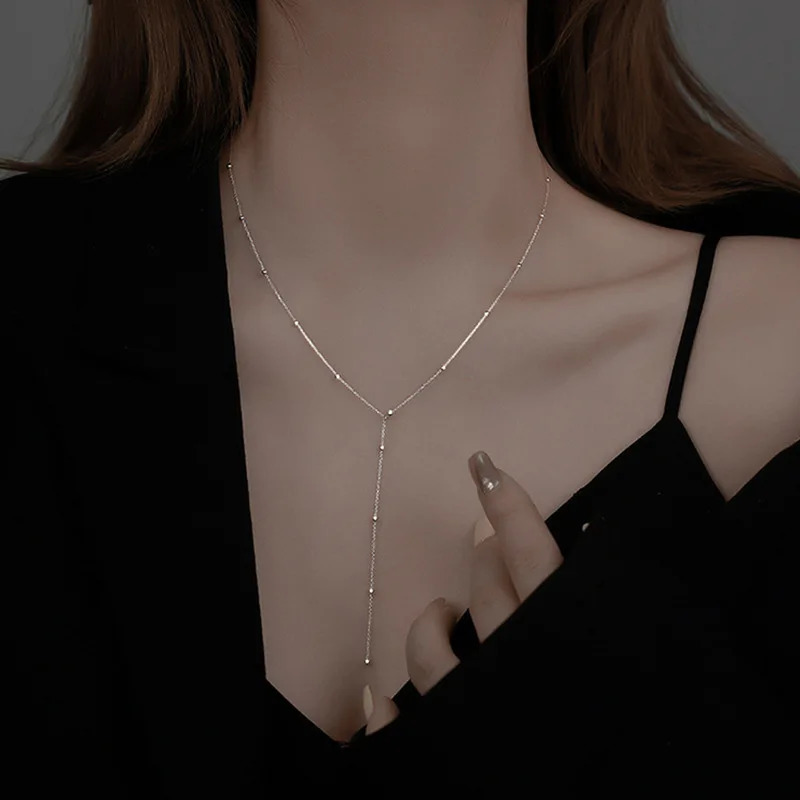 Stainless steel simple round bead long edge necklace border chain geometric womens custom jewelry 250325