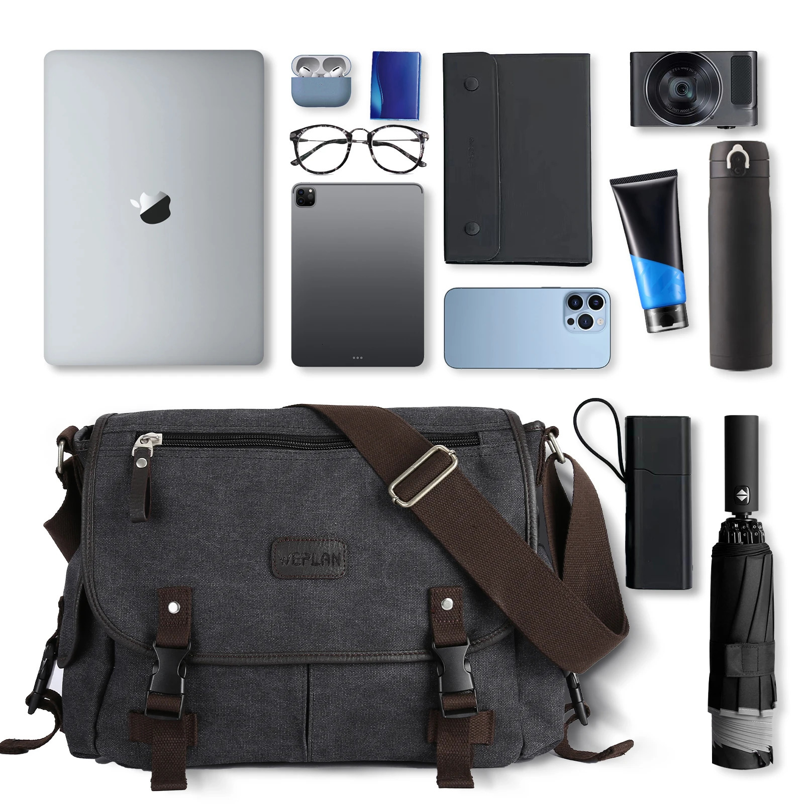 Mens retro canvas backpack casual briefcase laptop bag suitable for 13 inch waterproof ten font university 250326