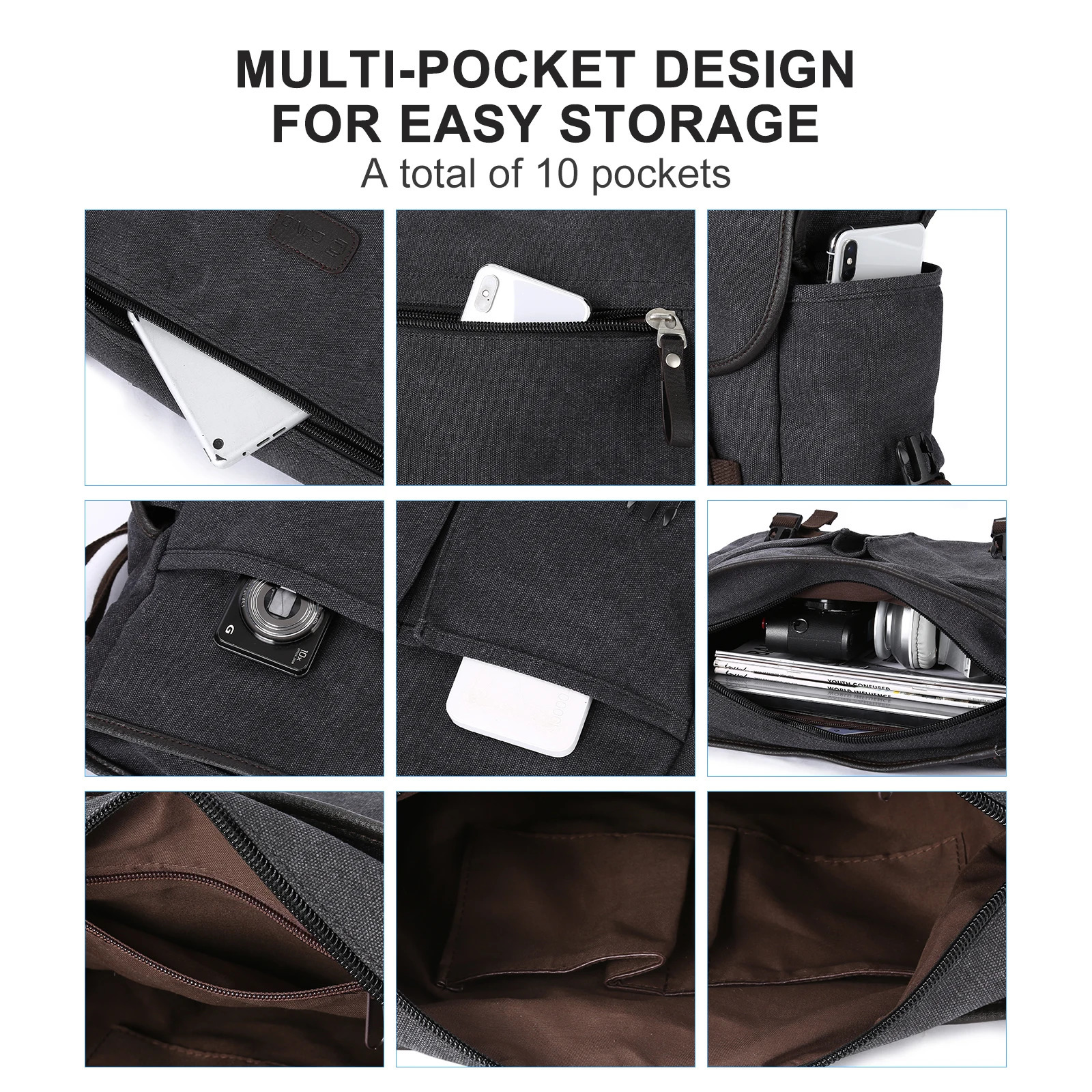 Mens retro canvas backpack casual briefcase laptop bag suitable for 13 inch waterproof ten font university 250326