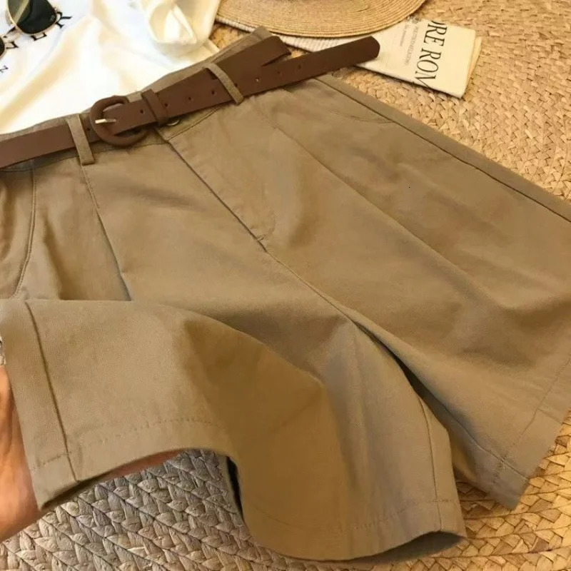 Chic Fashion Office Ladys Shorts With Belt Elegant Womens Straight Leg Korean Matching Basic Female Wide 250321