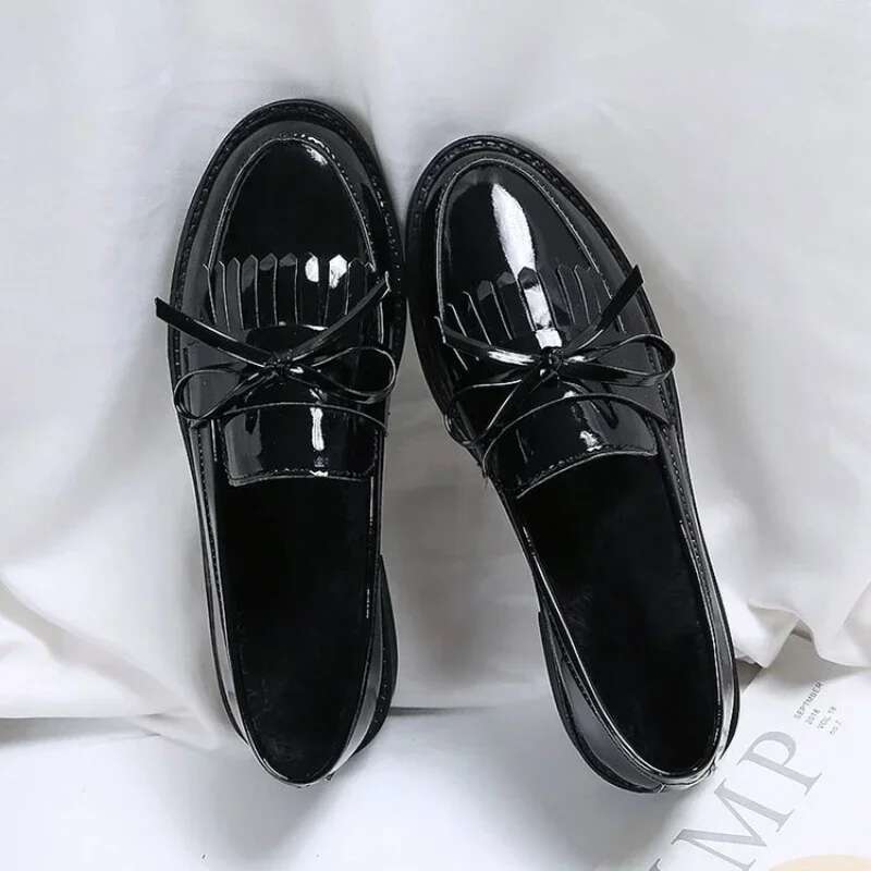 Womens Patent Women Loafers British Tassel Casual Female Flat Shoes Bowknot Small Leather Shoe Comfortable atos