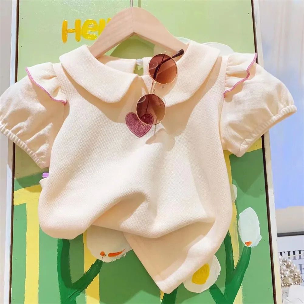 Summer Baby Girls Fashion Clothing Set Embroidery Heart Pattern T-shirtShort Pants 2Pcs Suit For 3-8Y Kids Cute Outfit 250326