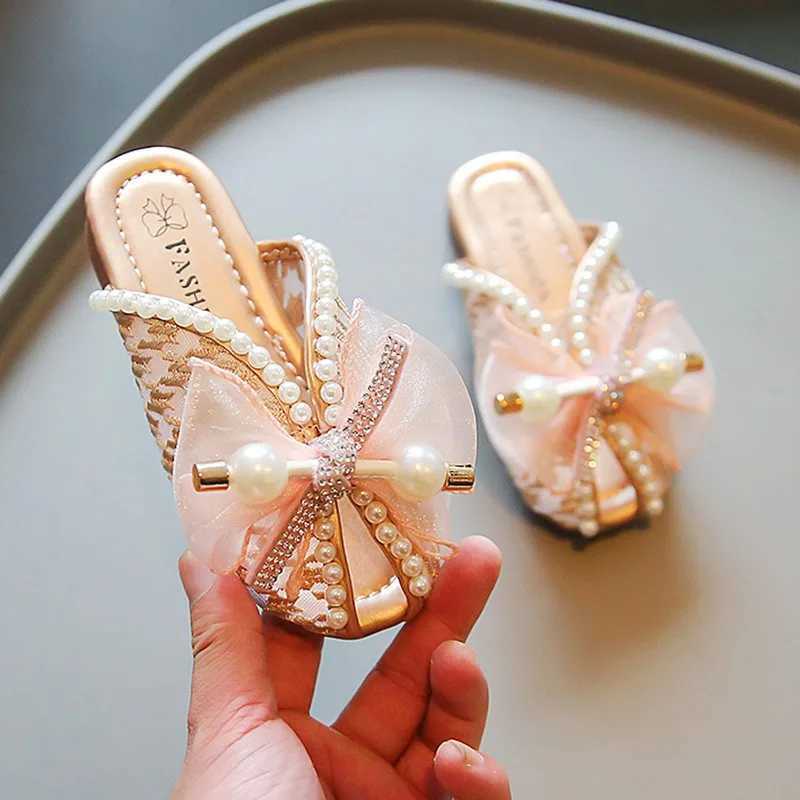 Slipper Jlong childrens pearl net butterfly bow sandals with soft non slip sole suitable for outdoor children girls princesses and indoor sneakers S25