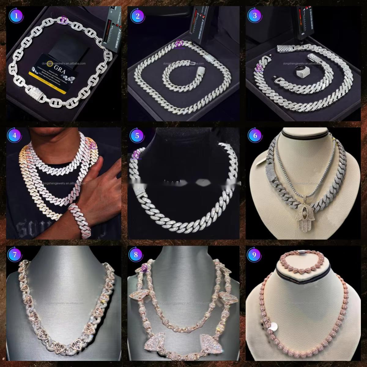 Hot Selling High Quality Moissanite Hip Hop Jewelry Heart-shape Necklace VVS Moissanite Cuban Chain Necklace